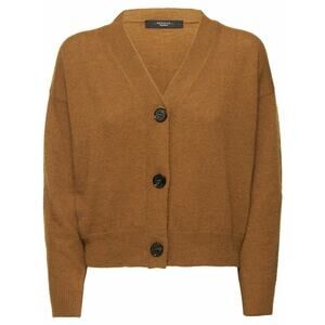 Weekend MaxMara Caramel Brown Cashmere Button Front Cardigan Sweater Size M